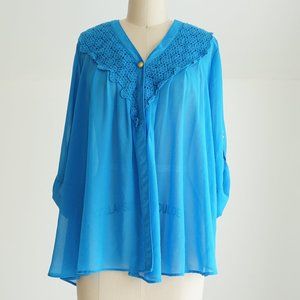 Blue Chiffon Flowy Blouse Sz Small